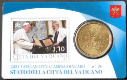 VA05021.2 - COIN CARD N°36 VATICAN - 2021 - 50 Cents + Timbre 1,10 Euros - Vaticaanstad