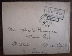 SPM Saint-Pierre Et Miquelon Lettre Pénurie Timbres P.P. 0.30 Pour Saint-Malo 1926 - Storia Postale