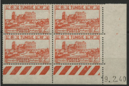 TUNISIE N° 217 Bloc Avec Coin Daté Du 19/2/40 Neufs Sans Charnière ** (MNH). TB - Unused Stamps