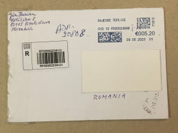 Slovakia Slovensko Used Letter Stamp Circulated Cover Registered Barcode Label Printed Sticker 2023 - Lettres & Documents