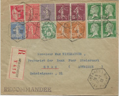 LETTRE RECOMMANDEE -AFFRANCHISSEMENT COMPOSE N°111-174-189-192-197-235-237-283 OBL  HEXAGONAL HEILIGENBERG-BAS-RHIN 1933 - Oblitérations Mécaniques (Autres)