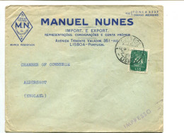 PORTUGAL- Affr. Sur Lettre Pour L'Angleterre Tarif Imprimés - En Tête Manuel NUNES - Brieven En Documenten