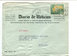 PORTUGAL - PERFORE -  Affr. Sur Lettre Pour L'Ecosse Timbrre Perforé DN Diaro De Noticias - Covers & Documents