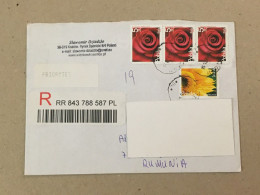 Poland Polska Used Letter Stamp Circulated Cover Rose Registered Barcode Label Printed Sticker Stamp 2020 Sunflowers - Autres & Non Classés