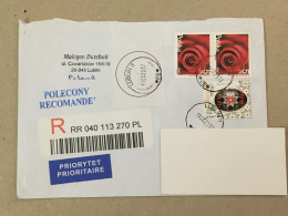 Poland Polska Used Letter Stamp Circulated Cover Rose Registered Barcode Label Printed Sticker Stamp 2020 - Autres & Non Classés