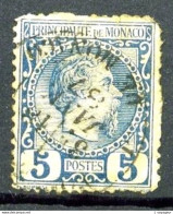 MONACO - 3 - 5c Bleu Charles III - Oblitéré - Défectueux - Oblitérés