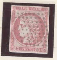 INDE-COLONIES GÉNÉRALES  N°21 CÉRÈS 80c ROSE TTB  Obl LOSANGE MUET 9x9 POINTS  RONDS DE PONDICHERY - Gebraucht