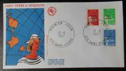 Enveloppe Premier Jour Marianne Du 14 Juillet Luquet Surchargée St Pierre Et Miquelon  Saint Pierre 13 08 1997 - Used Stamps