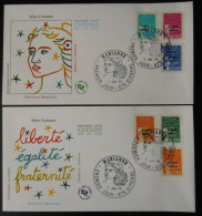 Lot De 2 Enveloppes Premier Jour Marianne Du 14 Juillet Luquet Surchargée St Pierre Et Miquelon  Saint Pierre 7 Janv 98 - Gebruikt