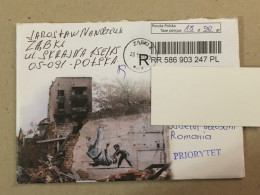 Poland Polska Used Letter Stamp Cover Registered Barcode Label Printed Sticker Stamp Banksy Artist Ukraine FDC 2023 - Cartas & Documentos