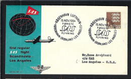 DANEMARK Ca.1954: LSC Ill. 1er Vol Régulier S.A.S. De Copenhague Pour Los Angeles (USA) - Aéreo