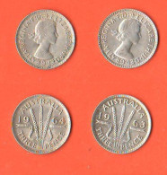 Australia 3 Three Pence 1963 E 1964 Australie Queen Elizabeth II° 2 X Silver Coins - Threepence