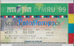 224275 UK EDINBURG SPORTS RUGBY WORLD CUP 1999 SCOTLAND VS S. AFRICA TICKET ENTRADA NO POSTAL POSTCARD - Rugby