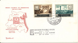 San Marino FDC Centenario Franco Bollo Postale Romagne 1859 - 1959, 29-8-1959 With Cachet - FDC