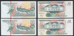 SURINAM - SURINAME 2 Stück á  25 Gulden 1998 Pick 138d AUNC (1-)    (27709 - Other - America