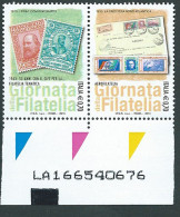 Italia 2013; Giornata Della Filatelia: Codice Alfanumerico Su 2 Francobolli Della Serie. - Bar-code