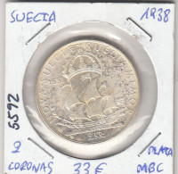 E5592 MONEDA SUECIA 2 CORONAS 1938 PLATA MBC - Andere - Europa