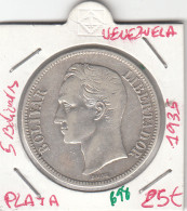 CR0698 MONEDA VENEZUELA PLATA 5 BOLIVARES 1935 25 - Altri – America