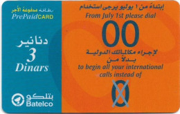 Bahrain - Batelco - From July 1st Dial 00, 3BD Prepaid Card, Used - Bahrein