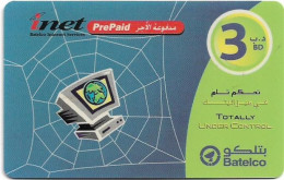 Bahrain - Batelco - Inet Internet Services, 3BD Prepaid Card, Used - Bahrein