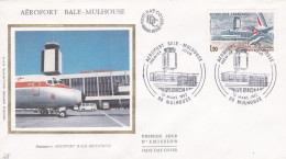 FDC Soie -- 1982 -- Aéroport  BALE- MULHOUSE  (avion)  .....  Cachet  MULHOUSE - 68 - 1980-1989