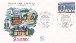 FDC  -- 1976 -- Région AQUITAINE   (chateau, Blasons)  .....  Cachet  BORDEAUX - 33 - 1970-1979