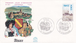 FDC  -- 1977 -- Région   ALSACE   (chateau, Blason, Cigogne )  .....  Cachet  STRASBOURG  - 67 - 1970-1979