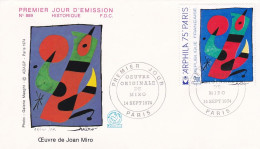 FDC  -- 1974 --Peintre Joan MIRO ---Oeuvre Originale ..  Cachet  PARIS - 75 - 1970-1979