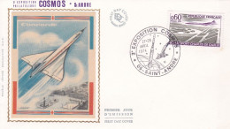 1975 -Cachet Commémoratif- SAINT ANDRE -06 " 3° EXPO  Cosmos " Avion Concorde Soie --timbre  Aéroport Charles De Gaulle - Gedenkstempel