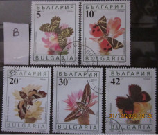 BULGARIA 1990 ~ S.G. 3699 - 3703, ~ 'LOT B' ~ BUTTERFLIES AND MOTHS. ~  VFU #02917 - Usados