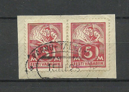 ESTLAND ESTONIA 1925 O PÄRNU-TALLINN Railway Cancel Michel 37 A As Pair On Piece - Estland