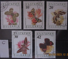 BULGARIA 1990 ~ S.G. 3699 - 3703, ~ 'LOT C' ~ BUTTERFLIES AND MOTHS. ~  VFU #02951 - Usados