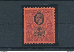 1912-21 Sierra Leone - Stanley Gibbons N. 128 - 1 Sterlina Black And Purple Red - MNH** - Andere & Zonder Classificatie