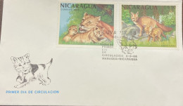 O) 1988 NICARAGUA, JUVALUX 1988, PANTHERA LEO,  FOX VULPES VULPES, ANIMALS, FDC XF - Nicaragua