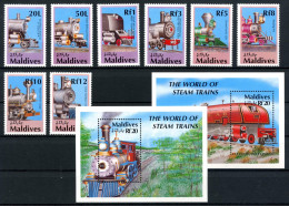 Malediven 1478-1485 + Block 179-180 Postfrisch Eisenbahn #IU812 - Maldivas (1965-...)