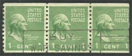 XW01-0413 USA President George Washington 1c Vert Green Roulette Coil Strip/3 - Bandes & Multiples