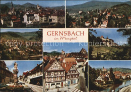 72529158 Gernsbach Teilansicht Panorama Brunnen Fachwerkhaeuser Kirche Schloss G - Gernsbach