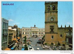 Badajoz - Plaza De España Y Catedral - Sello Stamp Timbre Cars Voitures - Badajoz