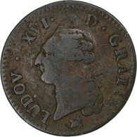 France, Louis XVI, Sol, 1791, Rouen, 2nd Semestre, Cuivre, TB+, Gadoury:350 - 1774-1791 Louis XVI