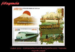 CUBA MINT. 2011-13 EXPOSICIÓN FILATÉLICA JAPÓN 2011. TRENES. HOJA BLOQUE - Nuevos