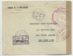 MARTINIQUE 2FR50 SEUL LETTRE COVER AVION FORT DE FRANCE 14.6.1941 POUR USA + CENSURE CONTROLE 1 - Brieven En Documenten