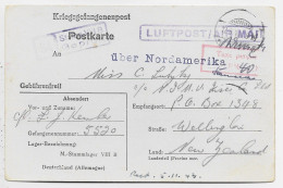 GERMANY POSTKARTE STALAG  TO WELLINGTON NEW ZEALAND  18.7.1943 LUFT POST AIR MAIL + TAXE PERCUE 40PM UBER NORDAMERIKA - Storia Postale
