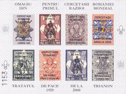 FULL SHEETS, SCOUTS, SCOUTISME, ROMANIAN SCOUTS IN WW1 MEMORIAL SHEET, 2000, ROMANIA - Feuilles Complètes Et Multiples