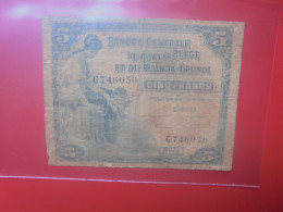 CONGO BELGE 5 FRANCS 1953 Circuler (B.33) - Bank Belg. Kongo