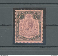 1913 Nyasaland Protectorate - Stanley Gibbons N. 98 - £ 1 Purple And Black - Paper Red - Multi Crown CA - MLH* - Autres & Non Classés