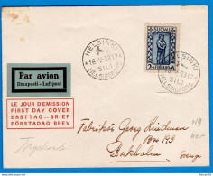 LETTRE PAR AVION HELSINKI (FINLANDE) POUR LA SUEDE - TIMBRE 2+1/2 Mk "FIRST DAY COVER" 16 MAI 1938 - Covers & Documents