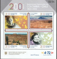 Colombia 2022, Postfris MNH, Diplomatic Relations With Chile, Cacti, Nature, Butterflies - Colombia