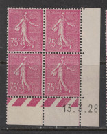 France 1924 - Yvert 202 - Coin Daté Du 13-3-28 - Neuf AVEC Charnière - Semeuse Lignée 75c Lilas-rose - ....-1929