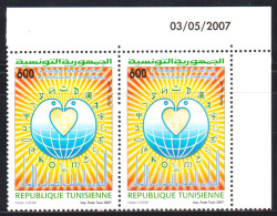 2007-Tunisie / Y&T1590- Le Dialogue Entre Les Cultures, Les Civilisations Et Les Religions-  Paire Coin Daté-  MNH***** - Other & Unclassified