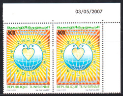 2007-Tunisie / Y&T1590- Le Dialogue Entre Les Cultures, Les Civilisations Et Les Religions-  Paire Coin Daté-  MNH***** - Autres & Non Classés